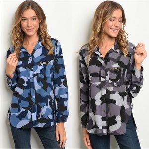 Grey Long Sleeve Camouflage Top